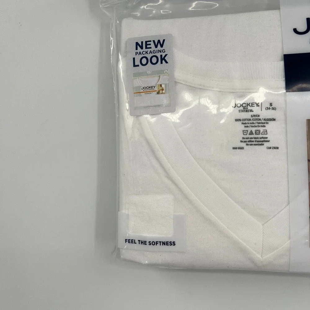 NEW Jockey generation 100% cotton white v-neck staycool undershirts 3 pack S